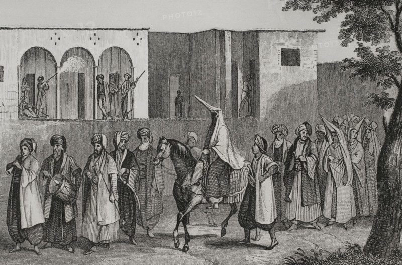 Wedding march to Mount Lebanon, 1840.  Creator: Charles Nicolas Ransonnette.