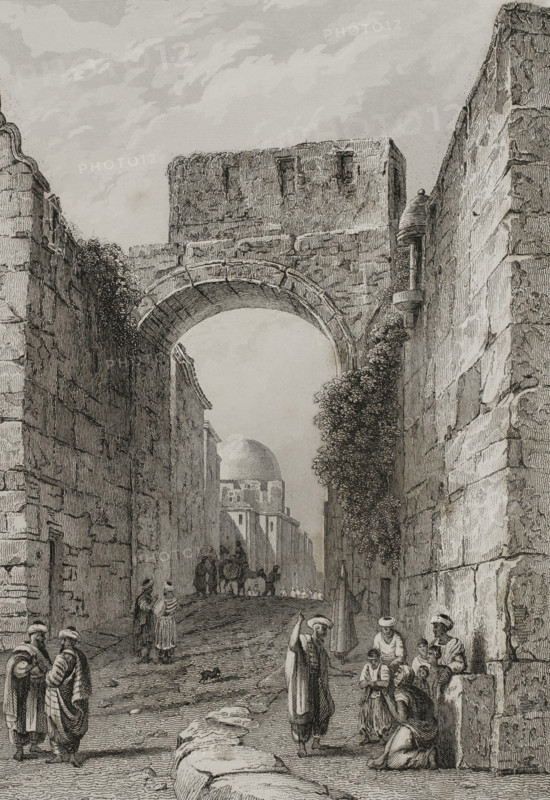 View of a city street, Jerusalem, 1840.  Creator: Charles Nicolas Ransonnette.