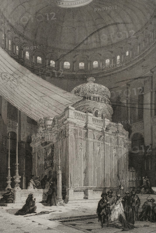 Tomb of Jesus Christ, Church of the Holy Sepulchre, Jerusalem. 1840.  Creator: Émile Rouargue.