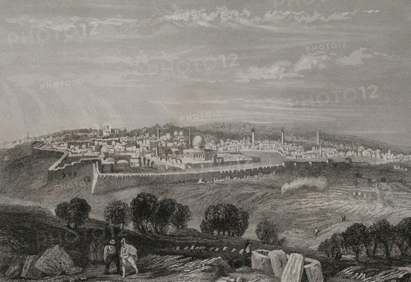 General view from the Mount of Olives, Jerusalem. 1840.  Creator: Émile Rouargue.