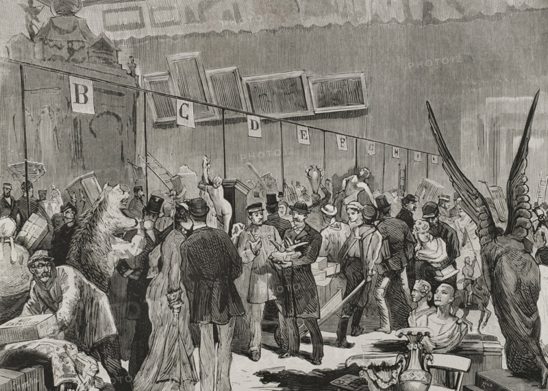 Reception of lots for the National Lottery, to be drawn on 10 January 1879 at the Grand Palais...187 Creators: Bernardo Rico, Juan Comba García.