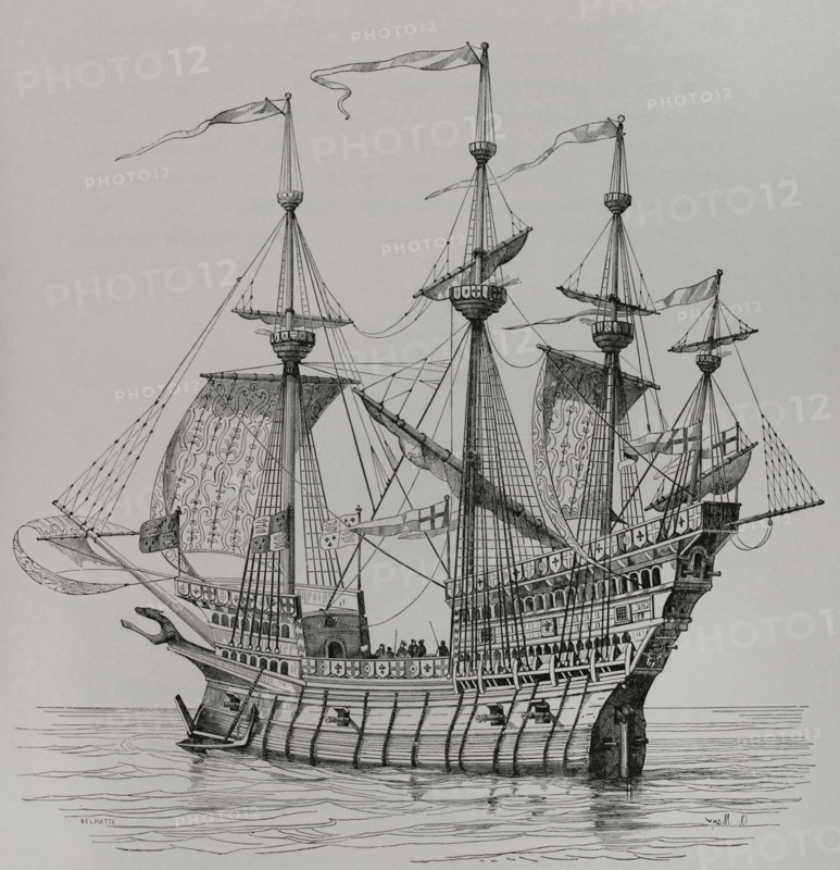 War ship which carried Henry VIII from England to France, for his meeting with King Francis I...1520 Creator: Alexandre-Nicolas Belhatte.