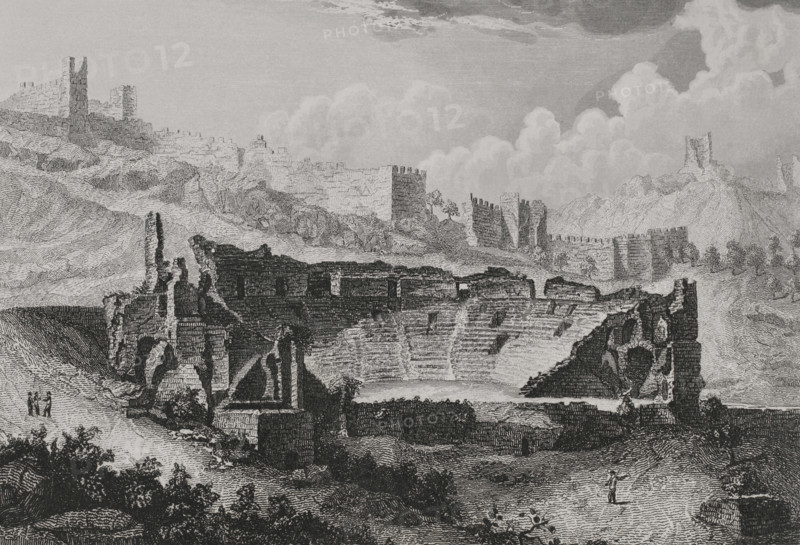 Ruins of the Roman theatre, built around 50 AD, Sagunto, Spain, 1852. Creator: Antonio Roca Sallent.