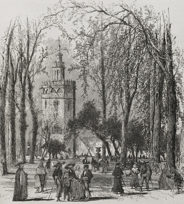 Torre del Oro ("Tower of Gold"), Seville, Andalusia, Spain, 1890. Creator: Harley.