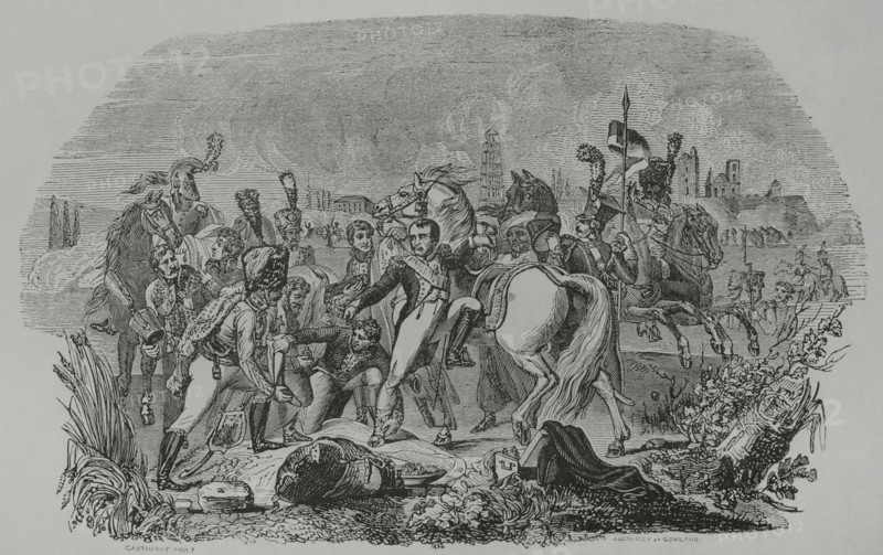 Napoleon wounded in front of Regensburg, 1856.  Creator: John Quartley.