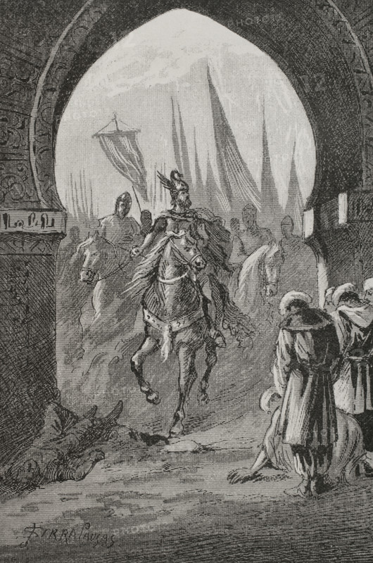 Conquest of Valencia: On 9 October 1238 King James I (1208-1276) entered the city of Valencia, 1890. Creator: Joan Serra y Pausas.