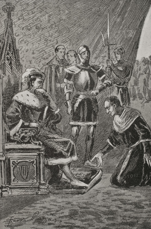 James before Ferdinand I of Aragon, Count of Urgell's revolt (1413-1414), 1890.  Creator: Joan Serra y Pausas.