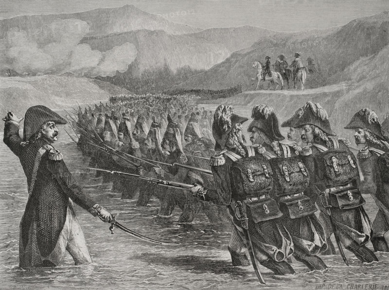French Revolutionary Wars: Italian campaign - Battle of Valvasone or Tagliamento (16 March 1797). Creators: Hippolyte de la Charlerie, Brugnot.