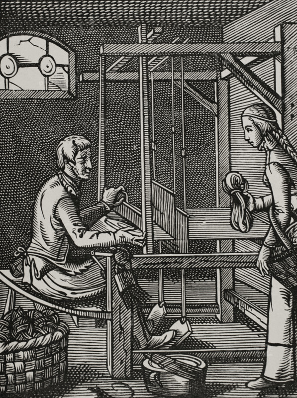 French weaver's workshop in the 16th century (1877). Creator: Jost Ammon.