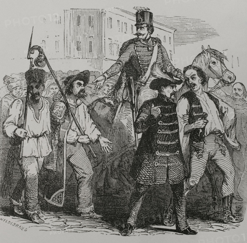 Hungarian Revolution of 1848 (15 March 1848-4 October 1849): A recruitment in Hungary, 1856. Creator: Henri Theophile Hildibrand.