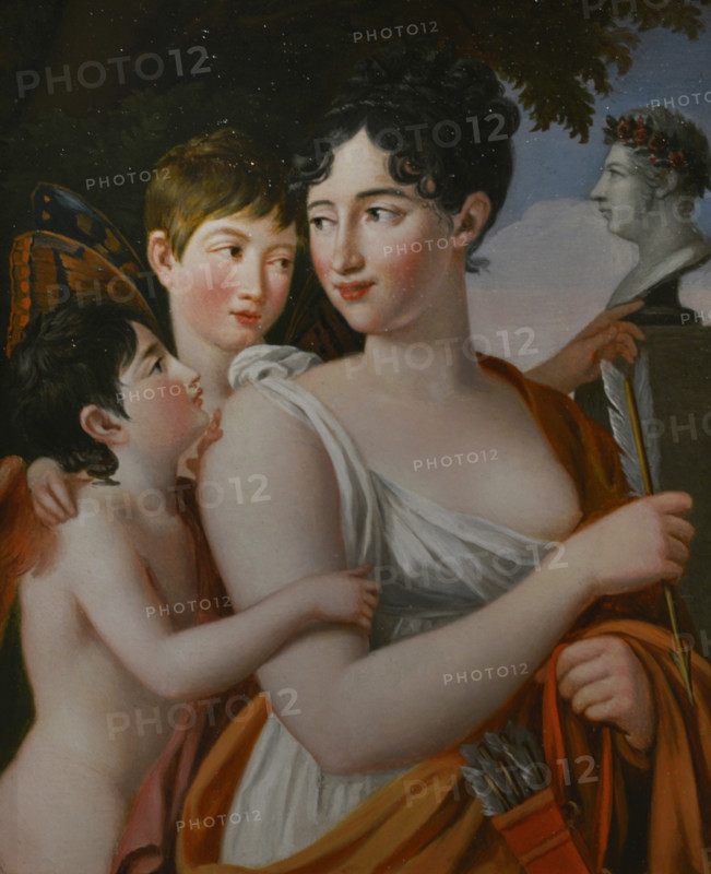Josefa Tudó with her sons Manuel and Luis Godoy, in a garden, c1812.  Creator: Jose de Madrazo.