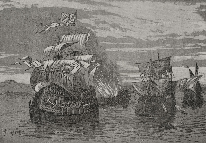 Naval battle of Sant Feliu de Guíxols, 1285, (1890).  Creator: Joan Serra y Pausas.