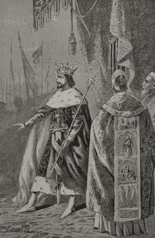 Coronation of Pedro III of Aragon (1240-1285) in Saragossa in November 1276 (1890). Creator: Joan Serra y Pausas.