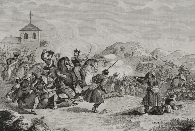First Carlist War (1833-1840): Skirmish at Hernani, 1842. Creators: Eusebio Zarza, Pedro Celestino Mare.
