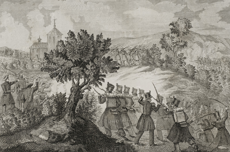 First Carlist War (1833-1840): Armed action near La Antigua, Basque Country, 1842. Creators: Eusebio Zarza, Jose Gomez.