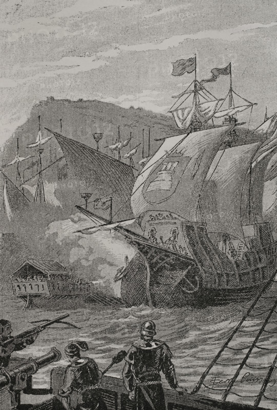War of the Two Peters, (1356-1369): The Castilian squadron in the harbour of Barcelona, 1890. Creator: Joan Serra y Pausas.