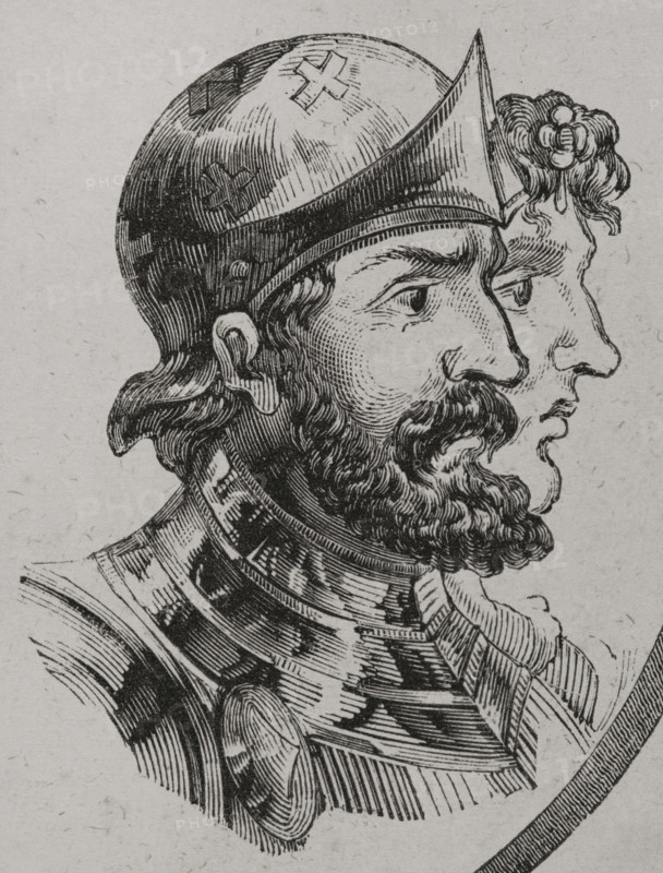 Alfonso I the Catholic, (693-757), King of Asturias (739-757), and his wife Ermesinda..., 1853. Creator: Unknown.