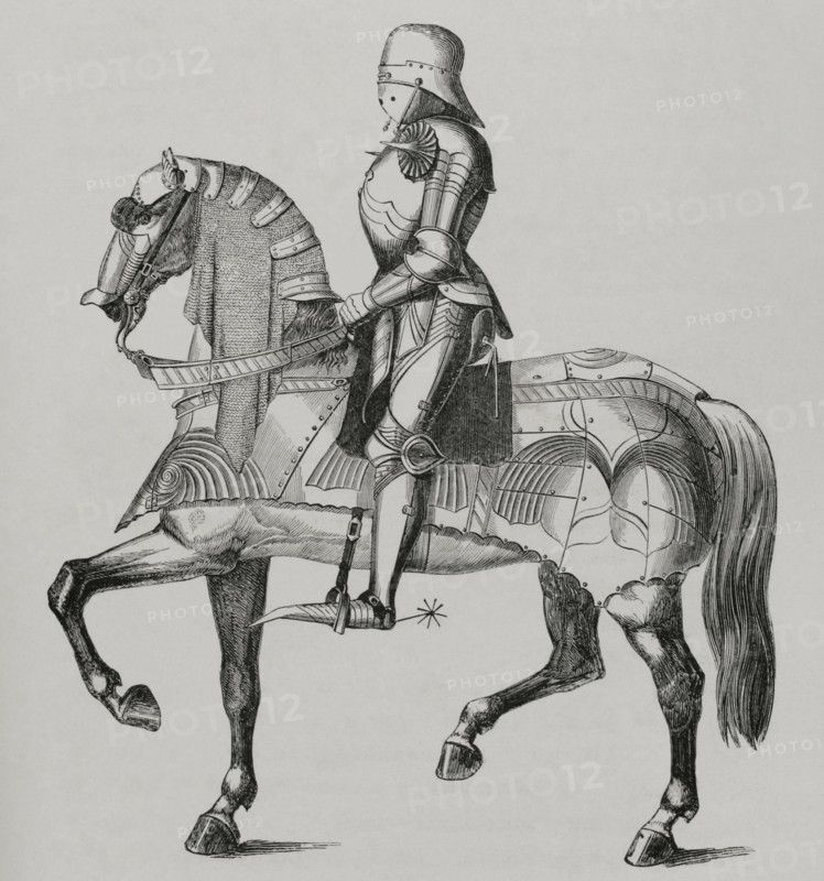 Armoured and mounted knight at war, 15th century, 1877.  Creator: Unknown.