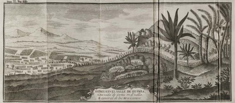Battle of Otumba, (7th July 7, 1520): Cortés' forces descending into the valley where the... 1771.  Creator: Unknown.