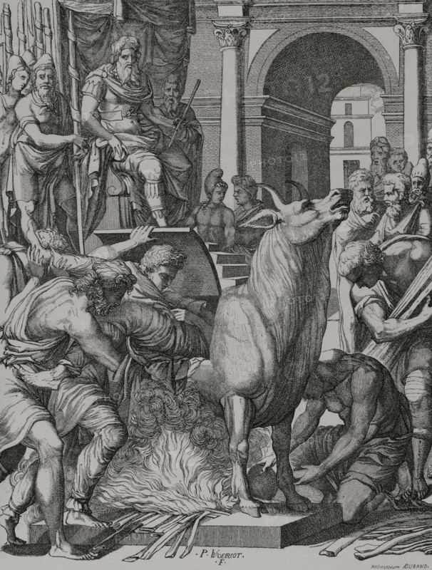Brazen bull or bull of Falaris, 6th century BC, (16th century). Creator: Pierre Woeiriot.