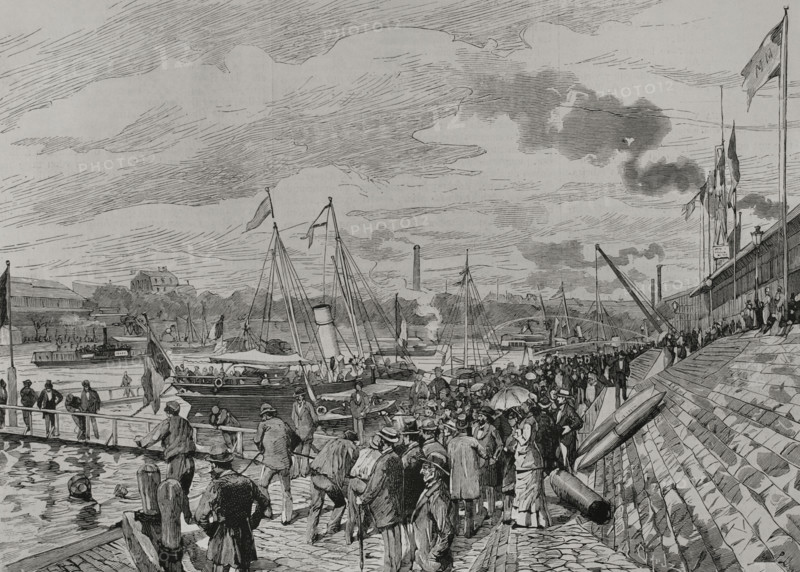 Pier at Pont d'Iéna (Jena Bridge) during nautical experiments, Universal Exhibition of Paris, 1878. Creator: Tomás Carlos Capuz.