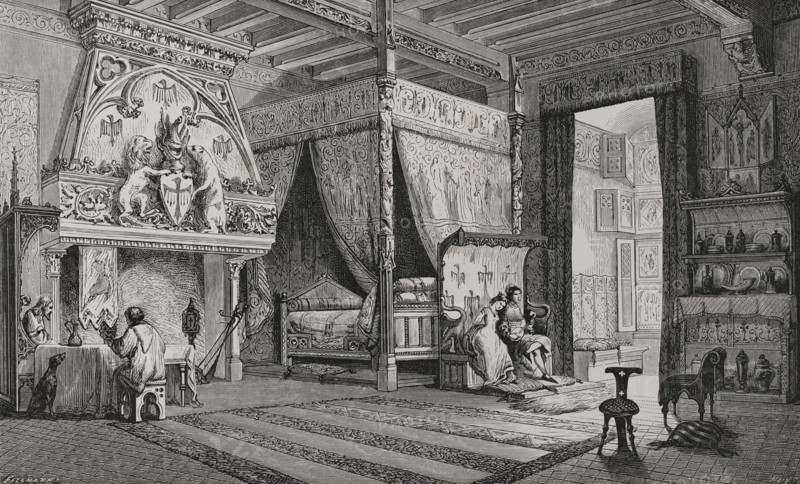 14th century French manor bedroom, 1877.  Creator: Jules Jean Marie Joseph Huyot.