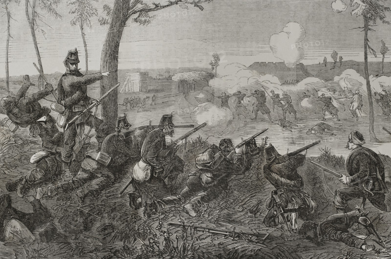 Siege of Paris: Skirmishes between the Prussian outposts encircling Paris and the besieged, 1871. Creator: Tomás Carlos Capuz.