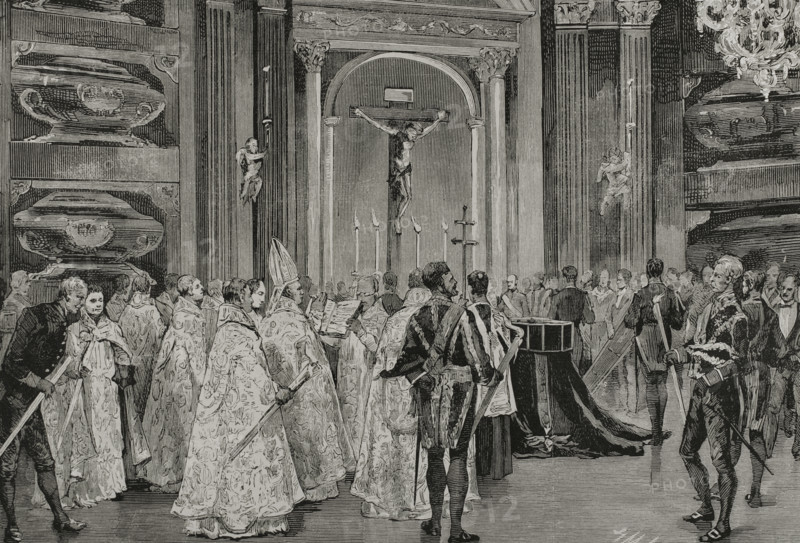 Response for Queen Maria Christina, (1806-1878) as her body is laid to rest in the Royal..., 1878.  Creator: Tomás Carlos Capuz.
