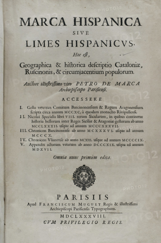 Marca Hispanica sive limes hispanicus, 1688.  Creator: Pierre de Marca.