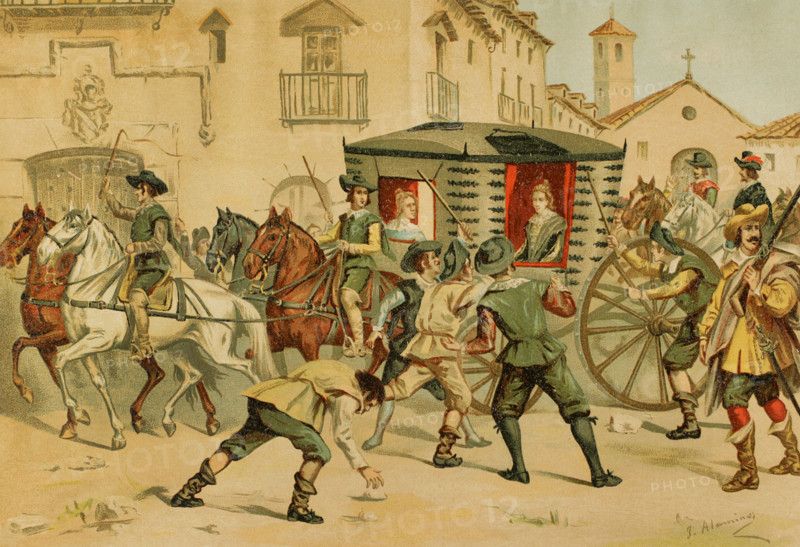 Expulsion of the queen from the city of Toledo, on her way to Bayonne, France, 1891.  Creator: Juan Alaminos.