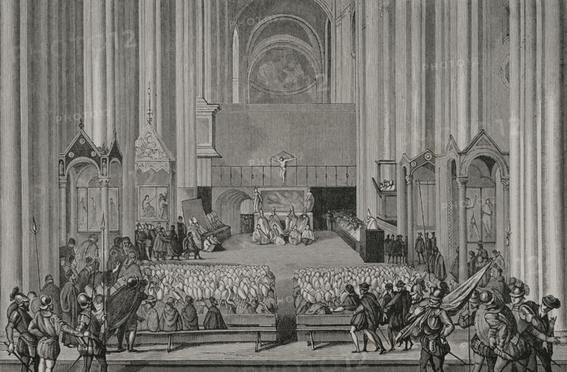 Session of the Council of Trent in 1555, (1877).  Creator: Jules Jean Marie Joseph Huyot.