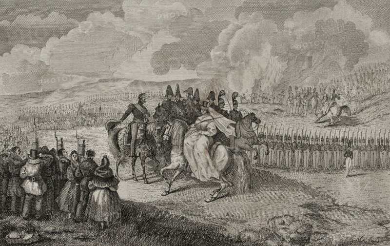First Carlist War, (1833-1840): Military review of 1st January 1834, under the presidency of...1842. Creator: Pedro Celestino Mare.