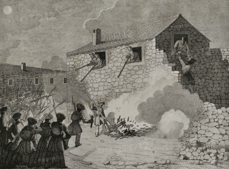 First Carlist War, (1833-1840): Attack of a house near Guernica (Biscay), 1842. Creator: Pedro Celestino Mare.