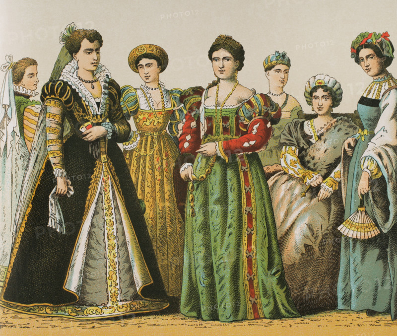 History of Italy: Madam's dresses, 1500-1600, (1881).  Creator: Unknown.