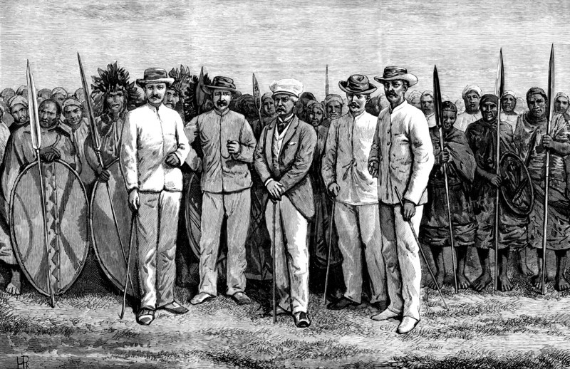 Mr. Stanley and his comrades: Masai warriors behind, 1890. Creator: Unknown.