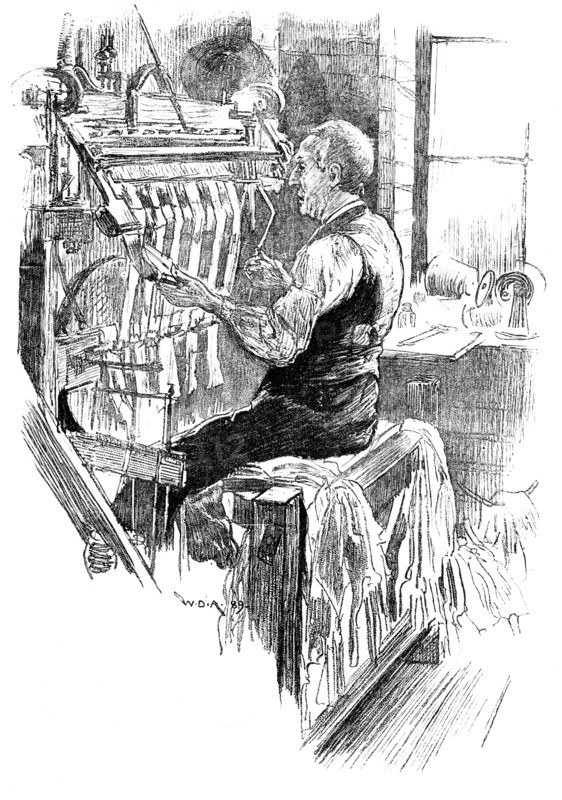 Work at an old handloom stocking-frame, Leicester, 1890. Creator: Unknown.