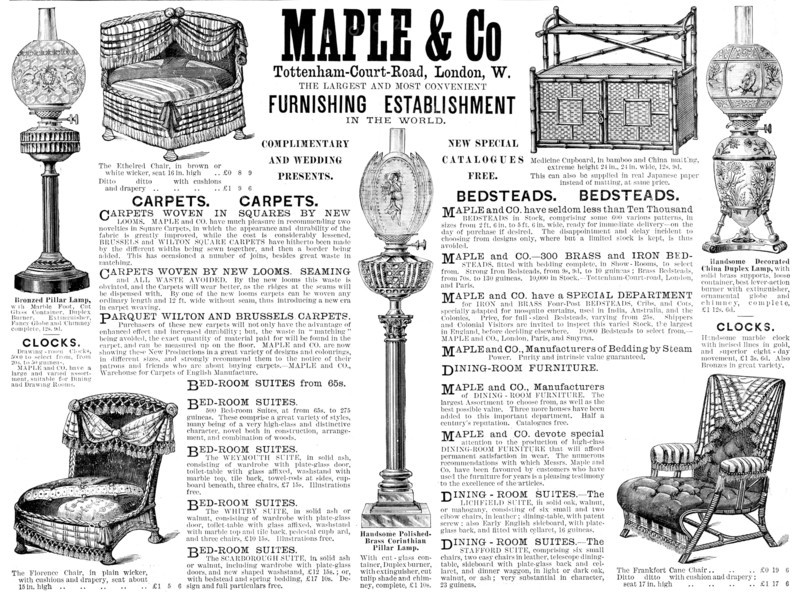 Advertisement for Maple & Co, Furnishing Establishment, 1890. Creator: Unknown.