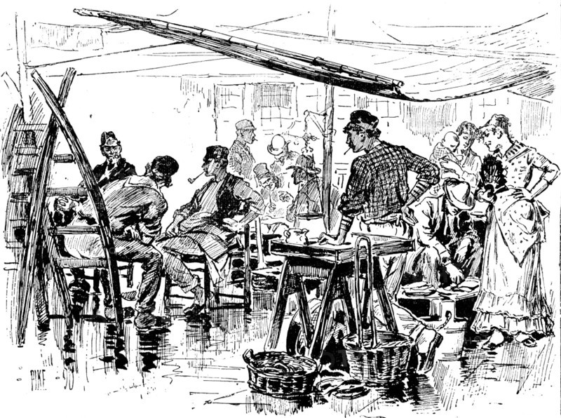 The Royal Institute of Painters in Water Colours: "A Corner of the Fish Market" - W. H. Pike, 1890. Creator: Unknown.