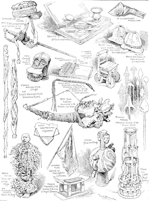 Sketches at the Stanley and African Exhibition, 1890. Creator: Frederick George Kitton.