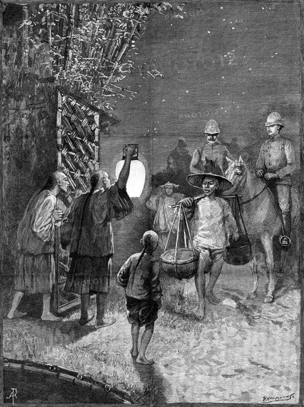 Sketches in Formosa: arrival at Bankimsing, 1890. Creator: P Naumann.