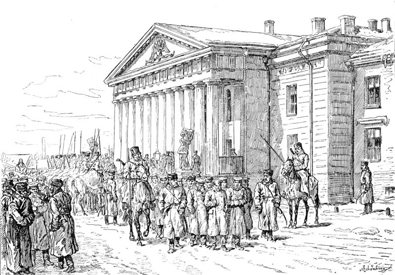 The Agitation in Russia: arrest of students at the Mining Academy, St. Petersburg, 1890. Creator: Unknown.