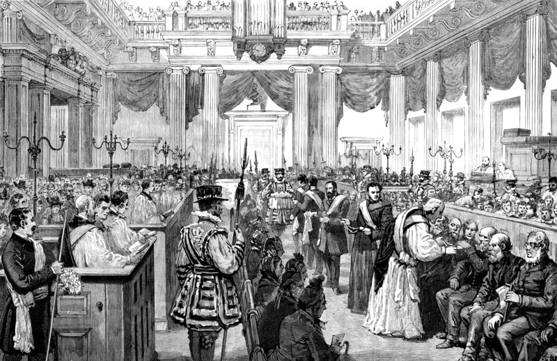 Maundy Thursday Royal Gifts at the Chapel Royal, Whitehall, 1890. Creator: Unknown.