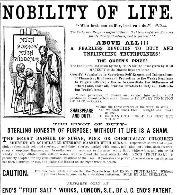 Advertisement for Eno’s "Fruit Salt", 1890.  Creator: Unknown.