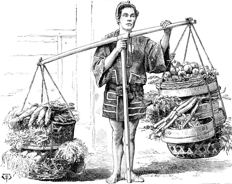 Street sketches in Tokio, Japan: seller of vegetables, 1890. Creator: Unknown.