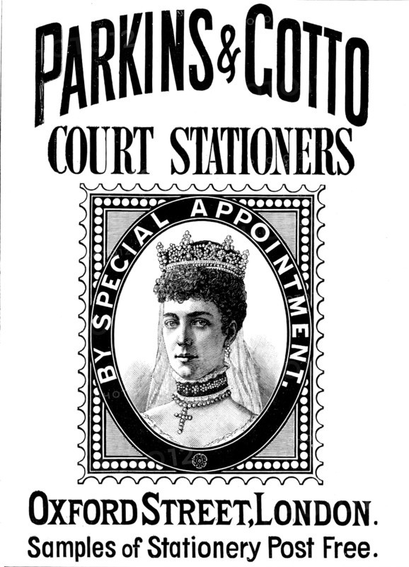 Advertisement for Parkins & Gotto, Court Stationers, 1890. Creator: Unknown.