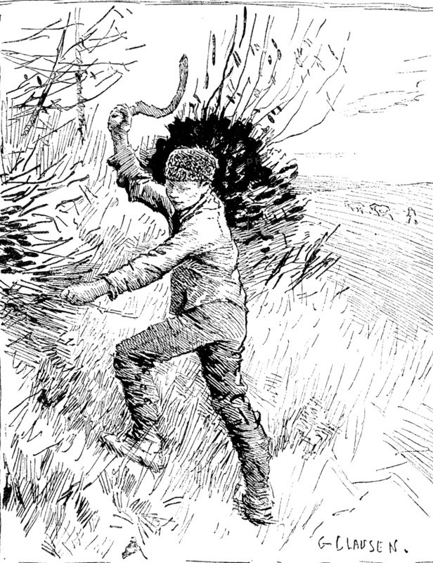 Royal Society of Painters in Water Colours: "Boy Trimming a Hedge" - G. Clausen, 1890.  Creator: Unknown.