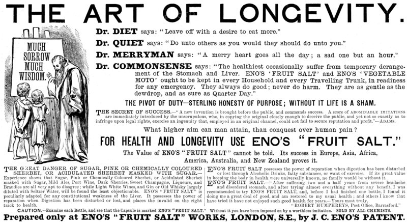 Advertisement for Eno’s "Fruit Salt", 1890.  Creator: Unknown.