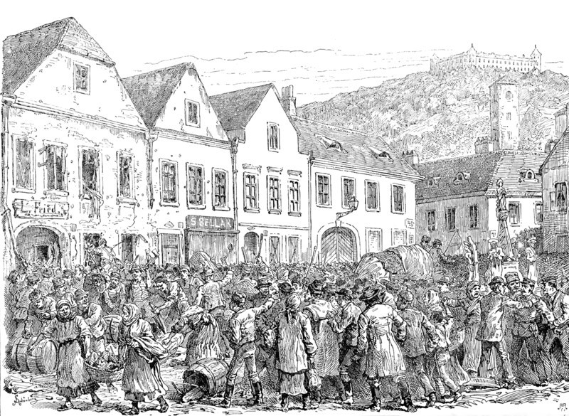 The Labour Agitation in Austria: riots at Fulneck, Moravia, 1890. Creator: Unknown.