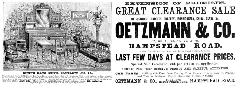 Advertisement for Oetzmann & Co. Great Clearance Sale, 1890. Creator: Unknown.