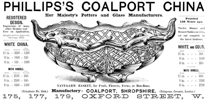 Advertisement for Phillips’s Coalport China, 1890. Creator: Unknown.